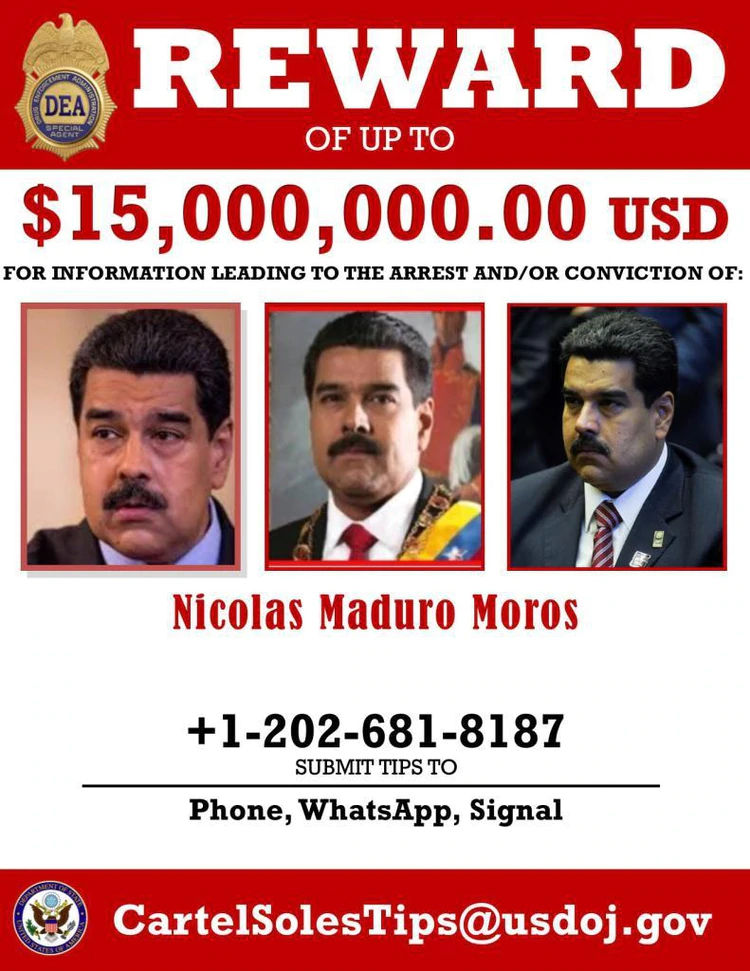 Estados Unidos acusó de narcoterrorismo a Nicolás Maduro y ofreció USD 15 millones por datos que lleven a su arresto