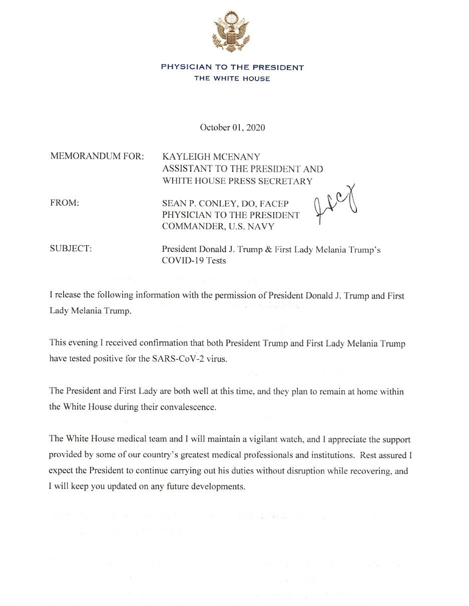 El presidente Donald Trump y su esposa dieron positivo de coronavirus
