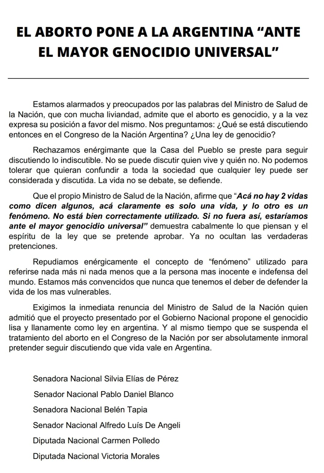 Si un bebe es un fenómeno, el aborto es fenomenal : Genocidio