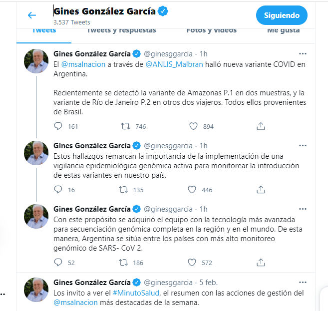 Gines comunico que hay dos nuevas cepas del Covid-19 altamente contagiosas