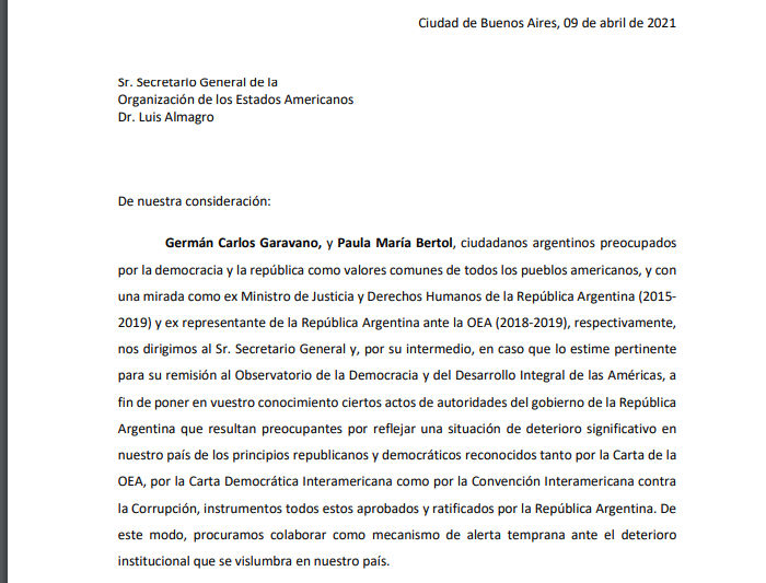 Durísima presentación ante la OEA  por el avasallamiento de las instituciones en la República Argentina