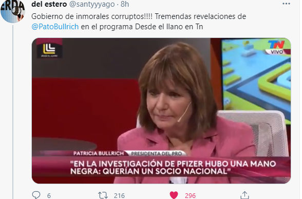Tremenda revelación: Patricia Bullrich dijo Pfizer no firmó con Argentina porque el gobierno “le imponía un socio local”
