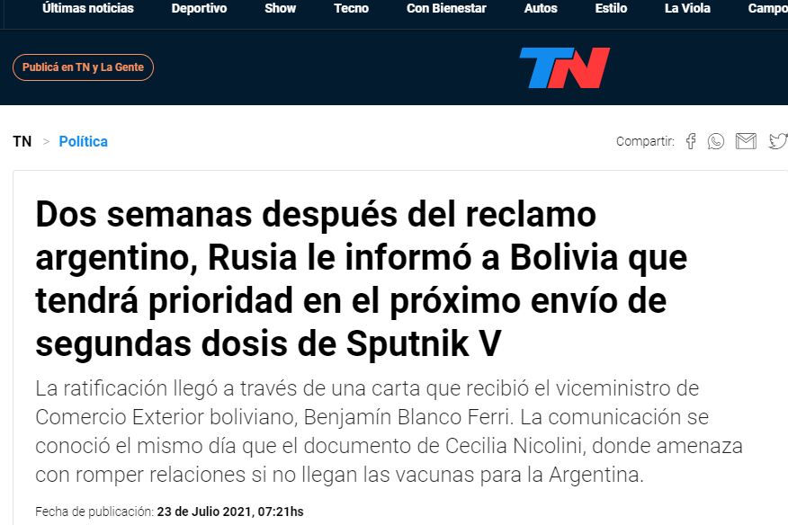 Mientras el gobierno guarda las 3.5 millones de vacunas Moderna, Rusia le da preferencia a Bolivia con la Sputnik B