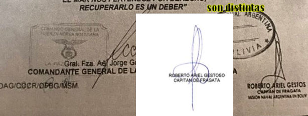 ¿Y van otros? La firma del Capitán de fragata Gestoso  difiere de la carta presentada por el gob Boliviano