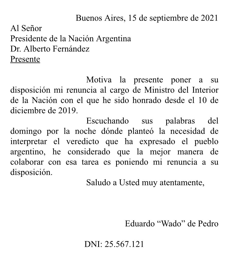 Wado de Pedro presentó su renuncia, el único ministro que funcionaba!