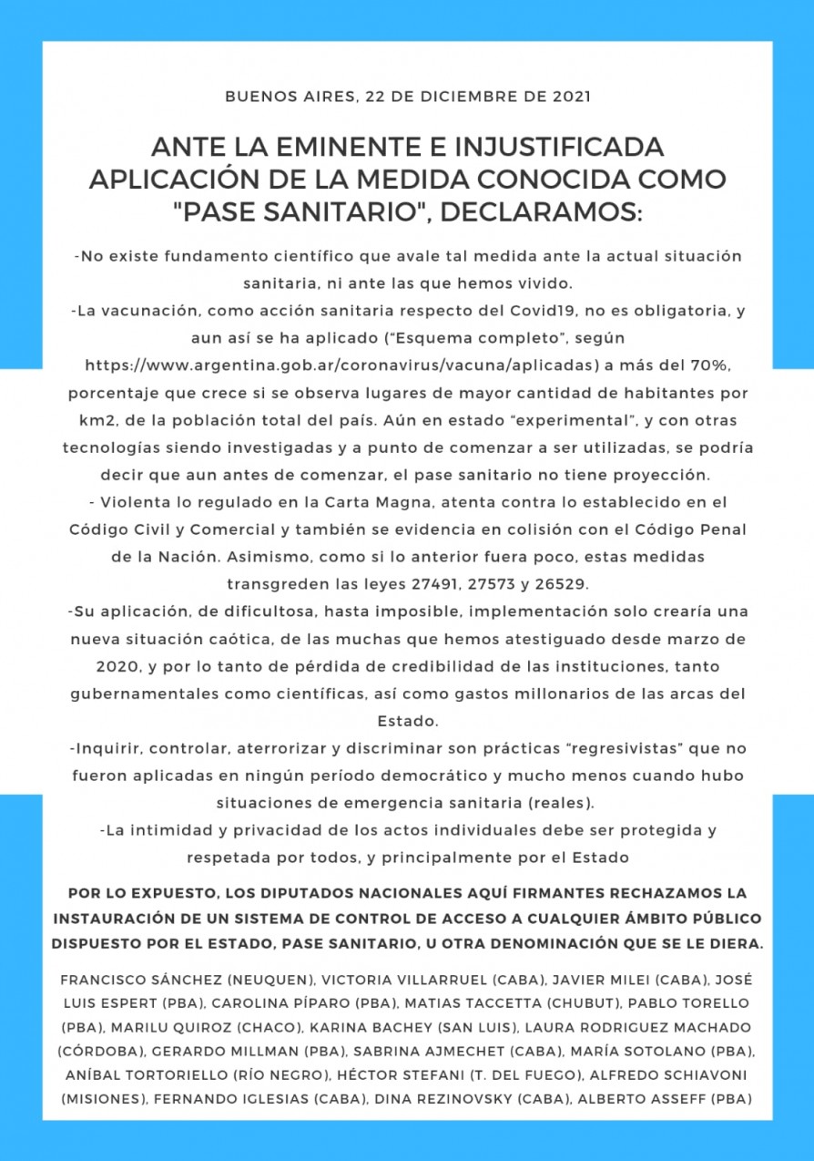 Los halcones del PRO y los liberales se unen en contra del pase sanitario