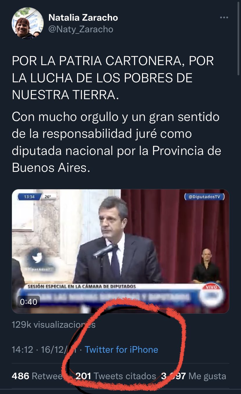 DIPUTADA CARTONERA, DESDE SU IPHONE POSTEO SU JURAMENTO