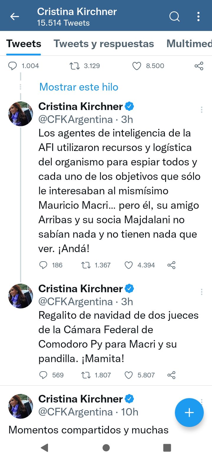 CRISTINA IRACUNDA CONTRA MACRI POR LA DESICIÓN DE LA CAMARA FEDERAL SOBRE ESPIONAJE