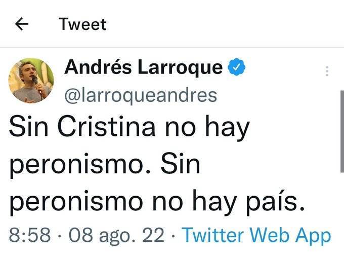Larroque: Sin cristina no hay peronismo y sin peronismo no hay país . ¿Si Cristina no esta quemamos el país?