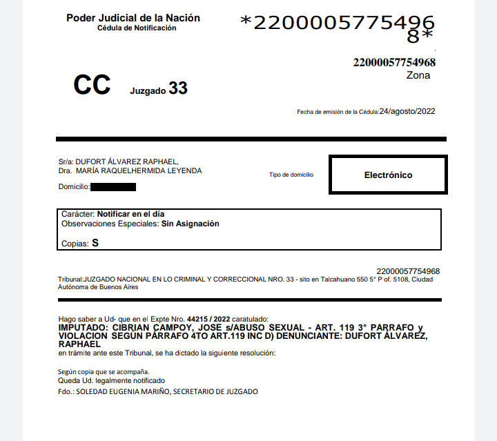 DENUNCIA PENAL CONTRA PEPE CIBRIAN POR VIOLACION