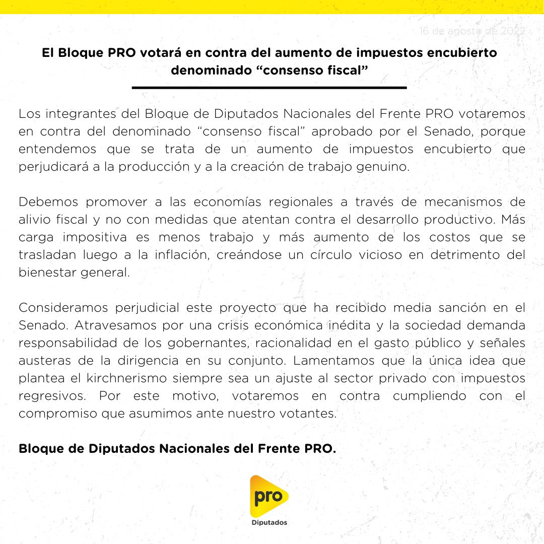 Y mientras se distraen con los dichos de  Alberto y CFK : Ritondo “No vamos a acompañar ningún proyecto que implique aumentos de impuestos”.