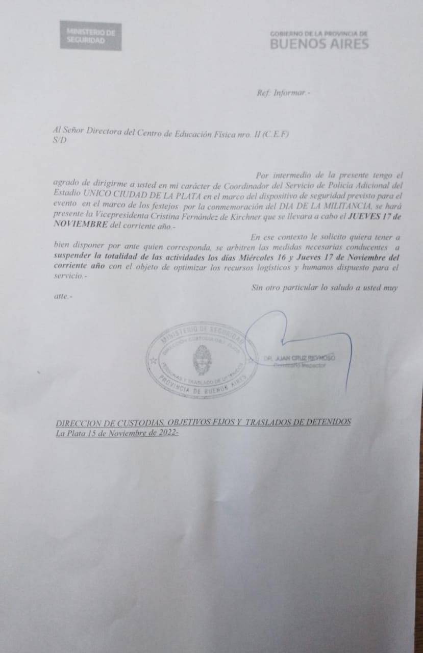 Suspenden dos días de clases en las escuelas cercanas al Estadio Único de La Plata por el acto del día de la militancia de CFK