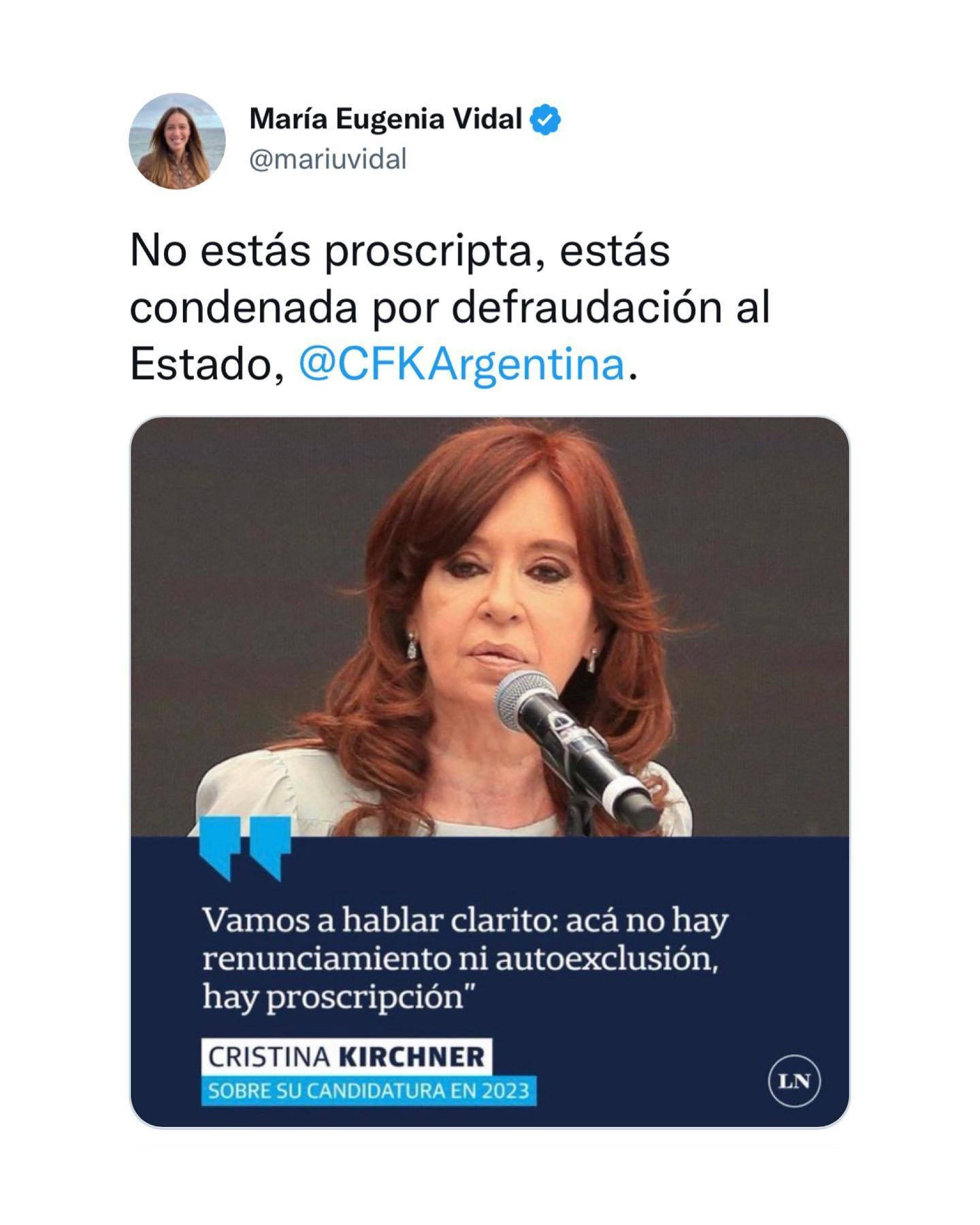CFK no está proscrita, está condenada en suspenso y puede ser candidata el tema es que no la vota nadie !!!