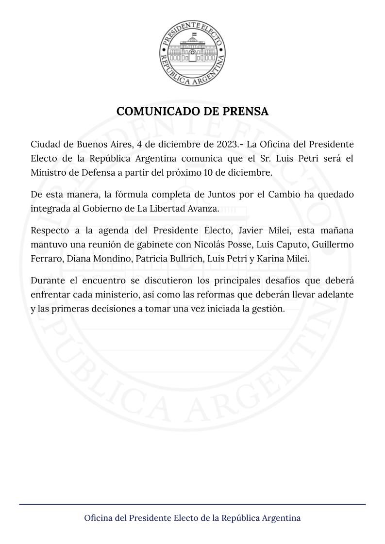 Seprine Luis Petri confirmado como Ministro de Defensa – Servicio Privado de ...