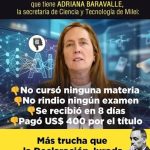Funcionaria de Milei de Ciencia y Tecnologia,  se recibe en una semana por 400 dólares de Doctora en Inteligencia Artificial . Se trata Adriana Baravalle.